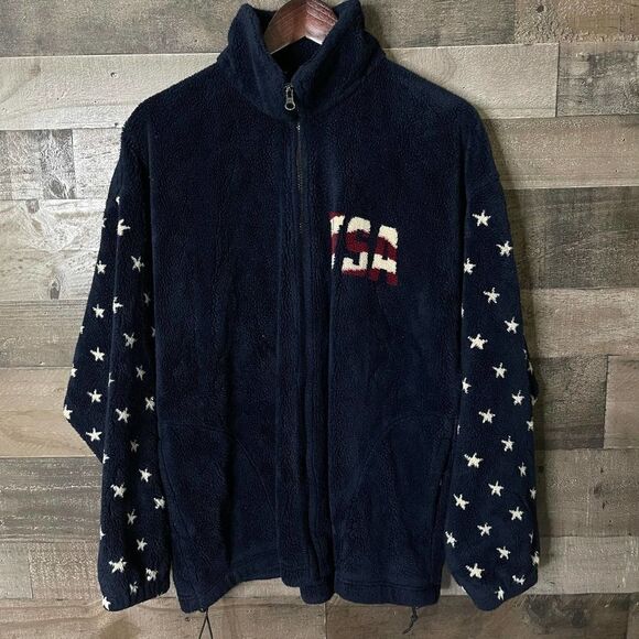 VTG Bear Ridge USA Flag Sweater Jacket Large - Picture 1 of 4